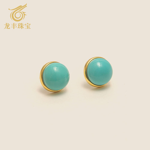 龙丰绿松轩天然绿松石单珠耳钉