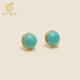 龙丰绿松轩S925银镀18K金正品 保真耳饰天然绿松石单珠圆形女耳钉