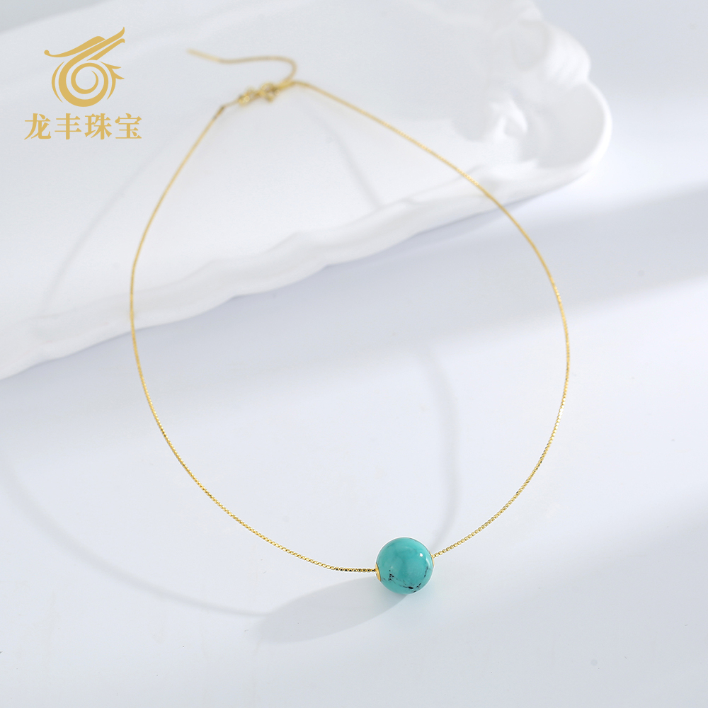 天然绿松石圆珠项链锁骨链女款