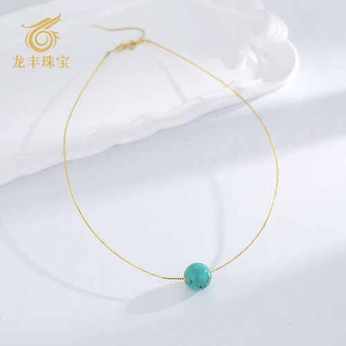 天然绿松石圆珠项链锁骨链女款