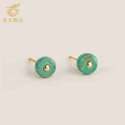 龙丰绿松轩S925银椭圆女款耳钉