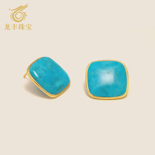 龙丰绿松轩S925银镶嵌绿松石耳钉