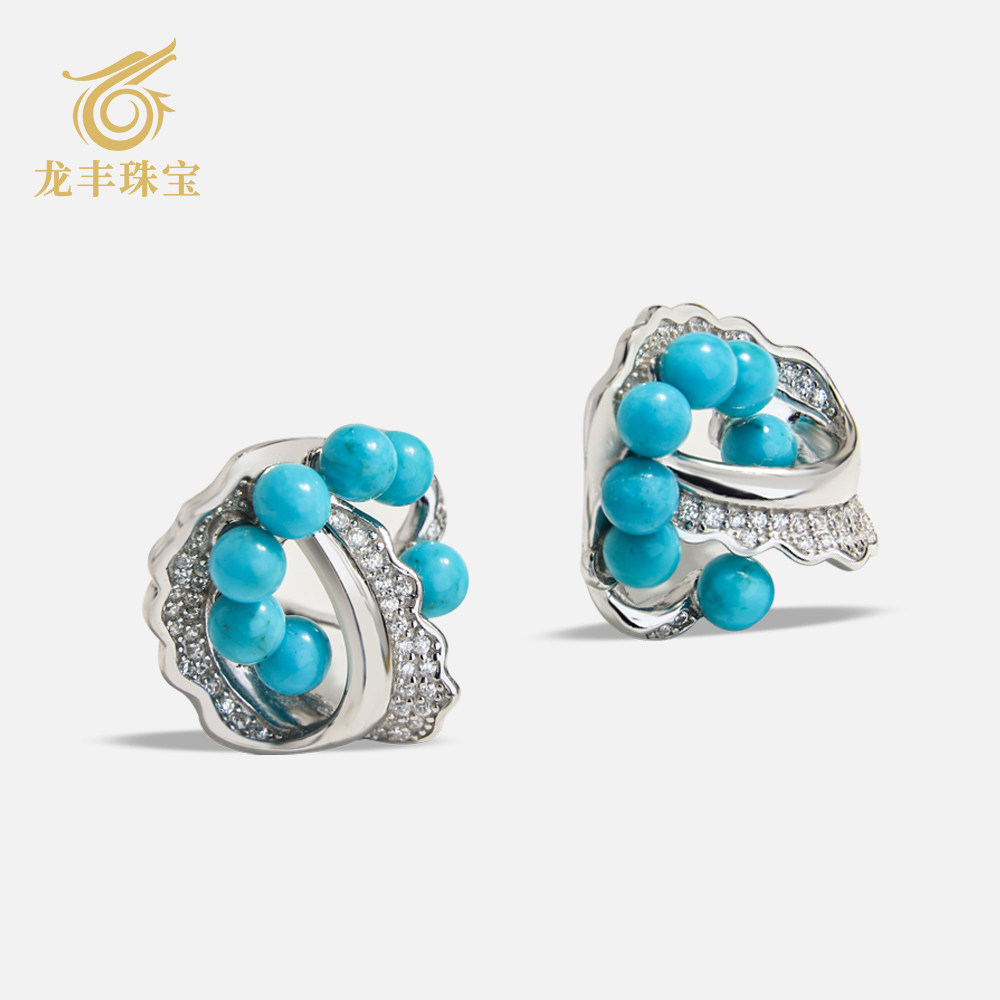 天然绿松石圆珠耳环轻奢珠宝正品图片