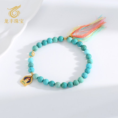天然绿松石圆珠佛牌手链女款高级