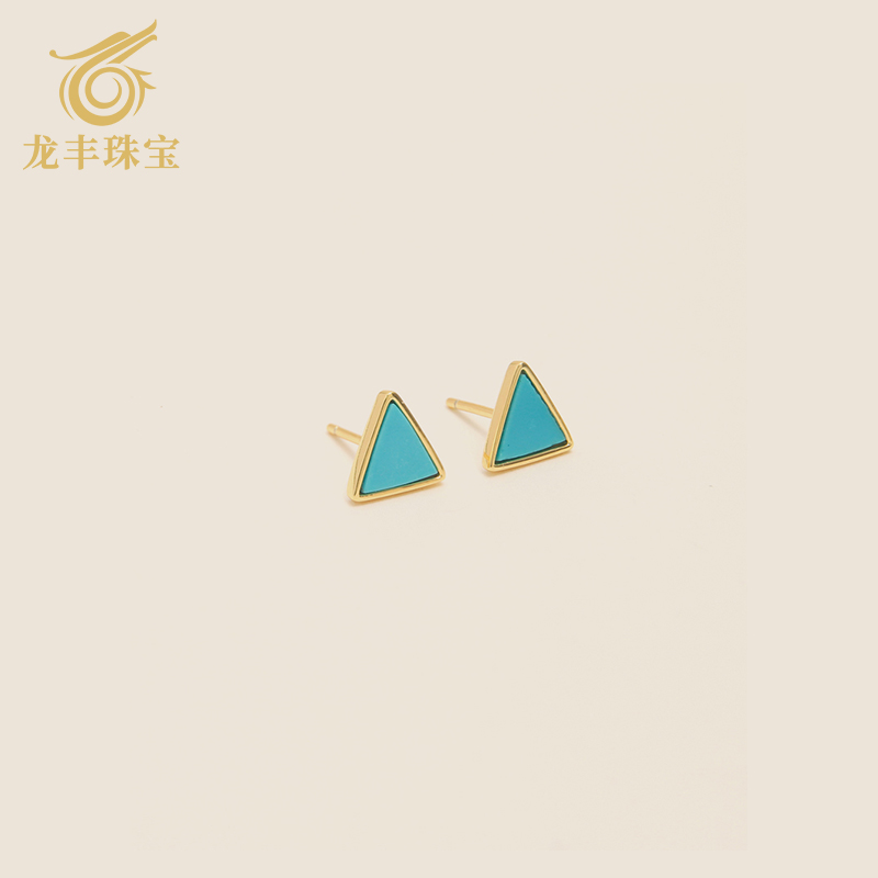 龙丰绿松轩S925银镀18K黄金耳钉