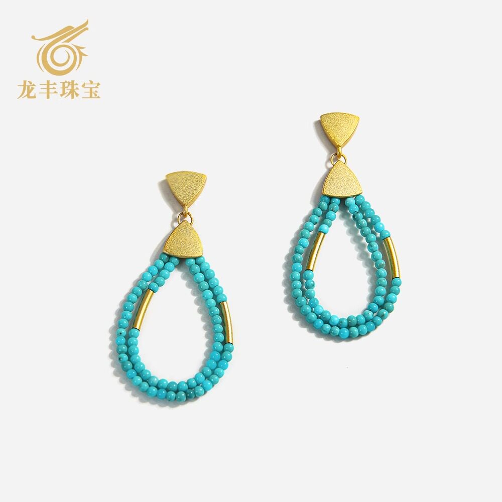 天然绿松石椭圆形珠宝耳饰