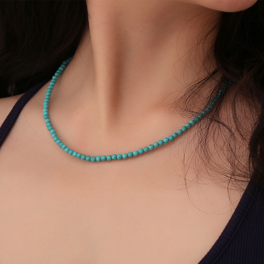 天然绿松石圆珠锁骨链项链女款