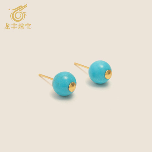 龙丰天然绿松石耳钉女款