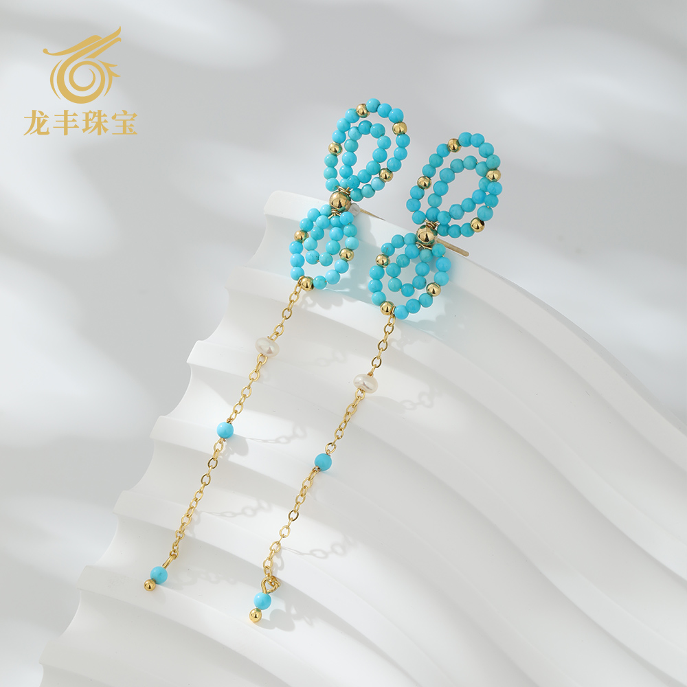 天然绿松石小米珠蝴蝶耳钉女款