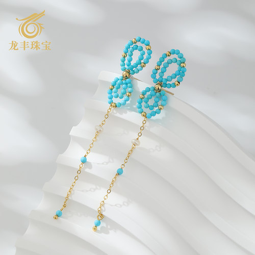 天然绿松石小米珠蝴蝶耳钉女款