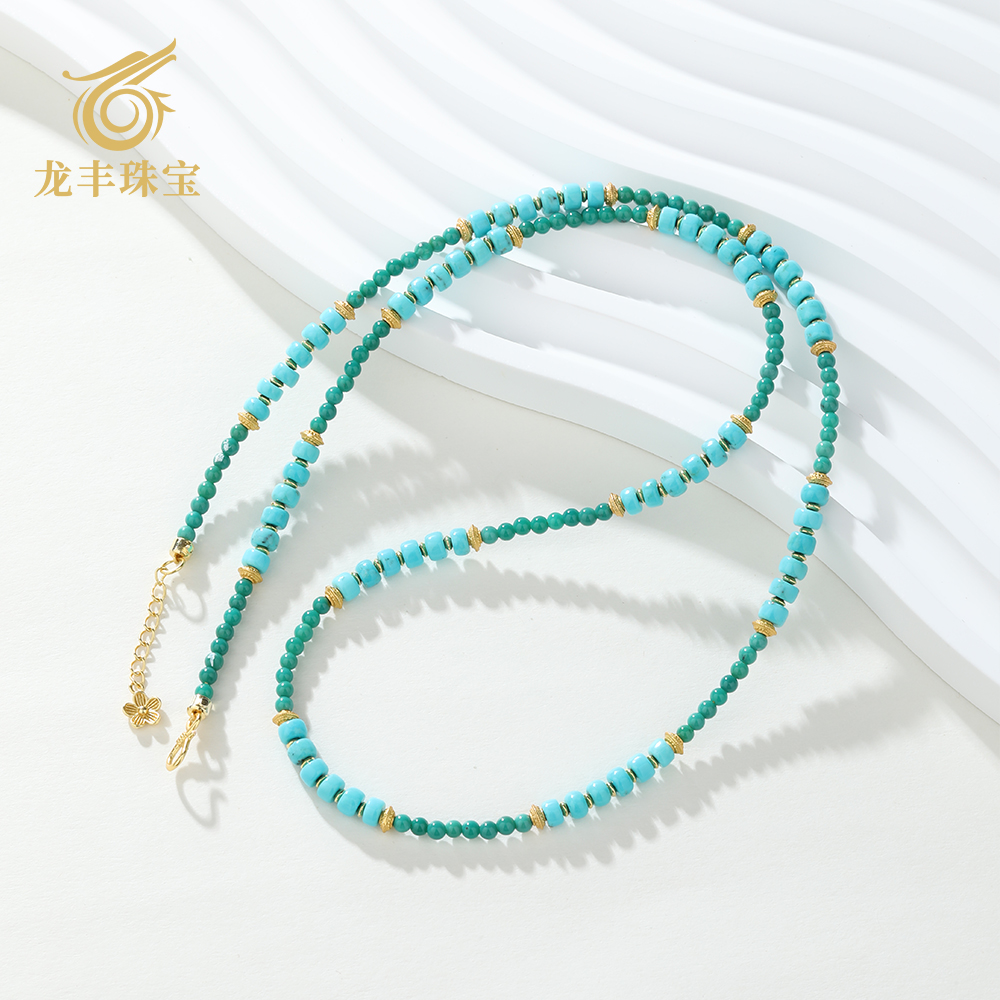 天然绿松石直切珠圆珠女款项链