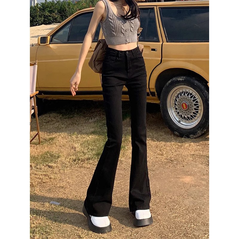 微喇牛仔裤女夏季薄款2024新款高腰显瘦小个子修身黑色马蹄喇叭裤