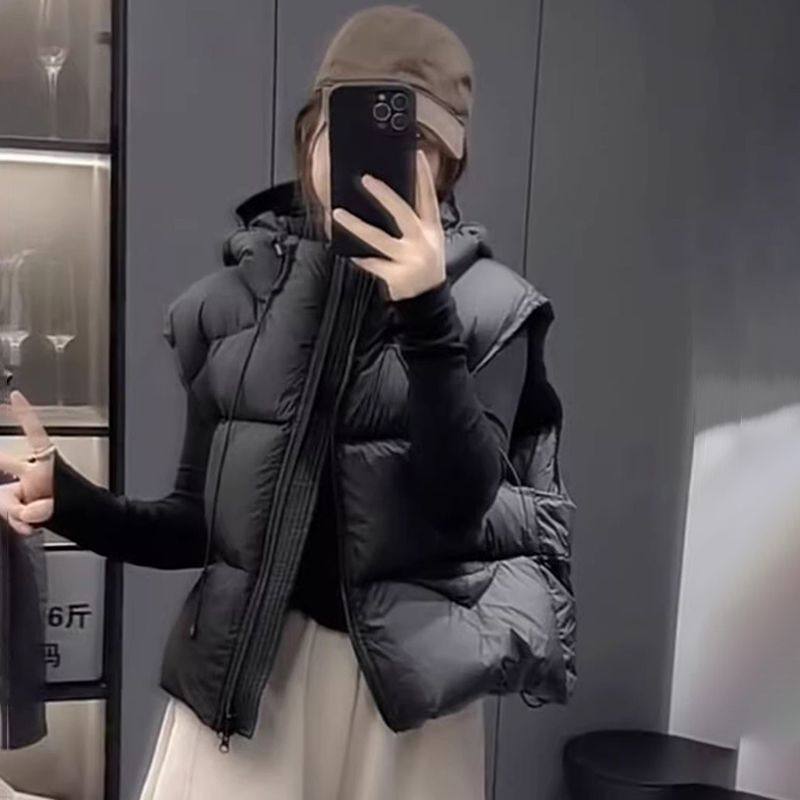 2025新款羽绒棉马甲女韩版宽松时尚马夹女连帽坎肩外穿保暖背心女