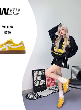 安步ANBU经典黄色低帮德训鞋2025秋冬款轻便复古百搭板鞋男女同款