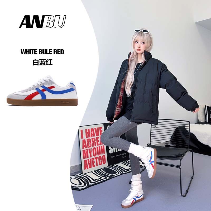 安步ANBU休闲板鞋女2025秋冬新款厚底白蓝红德训鞋情侣同款百搭鞋