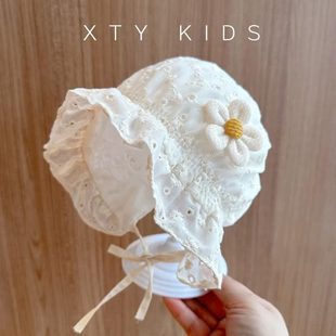 公主婴幼儿胎帽遮阳帽系带新生纯棉宫廷可爱蕾丝花边宝宝帽子夏季