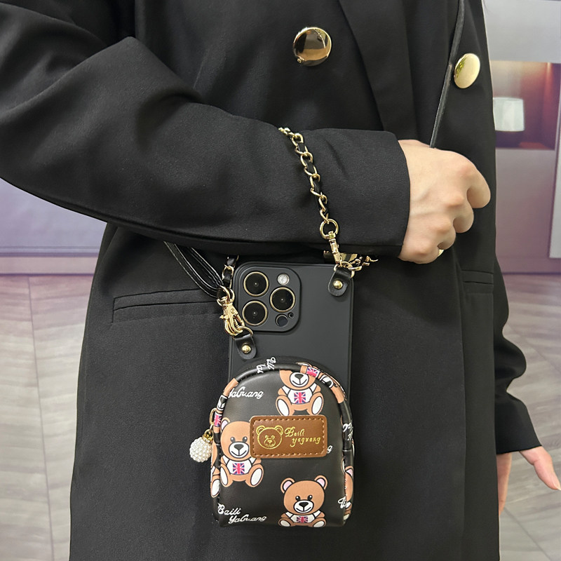 可爱小熊可放卡背带斜跨手机壳