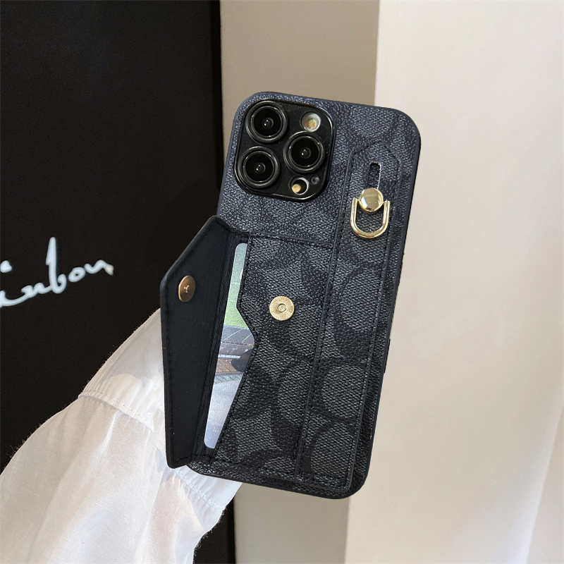 适用于iPhone16手机壳苹果15promax手腕带14plus插卡套13支架12简约11复古xs全包XR秋冬款7新年6防摔