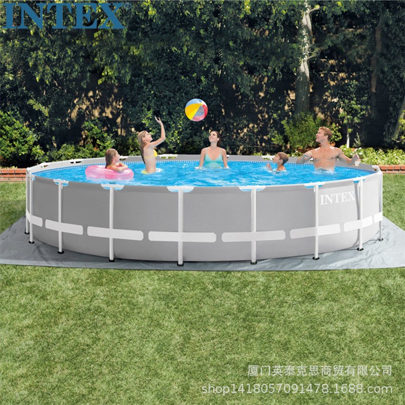 INTEX 26732家庭成人游泳池圆形管架水池套装夏天户外水池pvc
