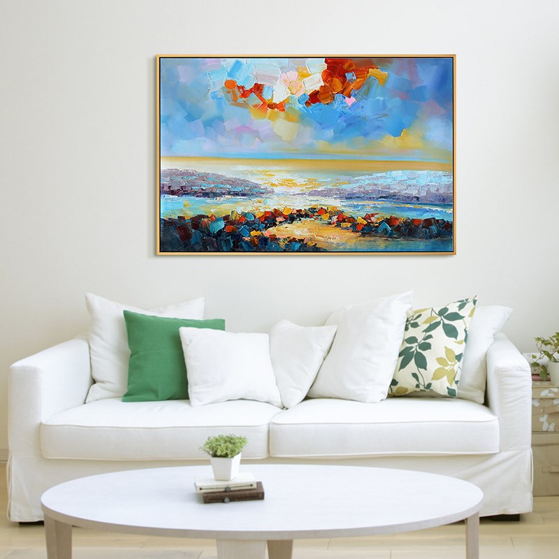 瑞杰 手绘油画《海平面的夕阳》客厅装饰画 卧室床头Y画 抽象挂画图片