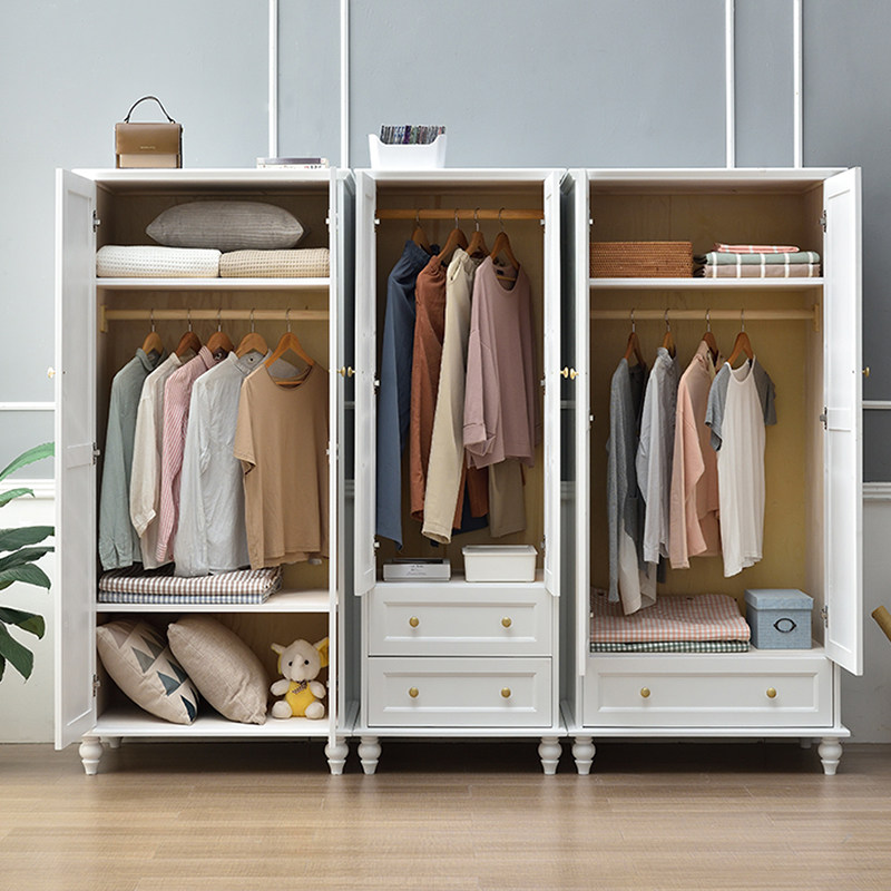 全实木小衣柜矮收纳白色纯松木z原木美式L小户型儿童男女孩卧室家