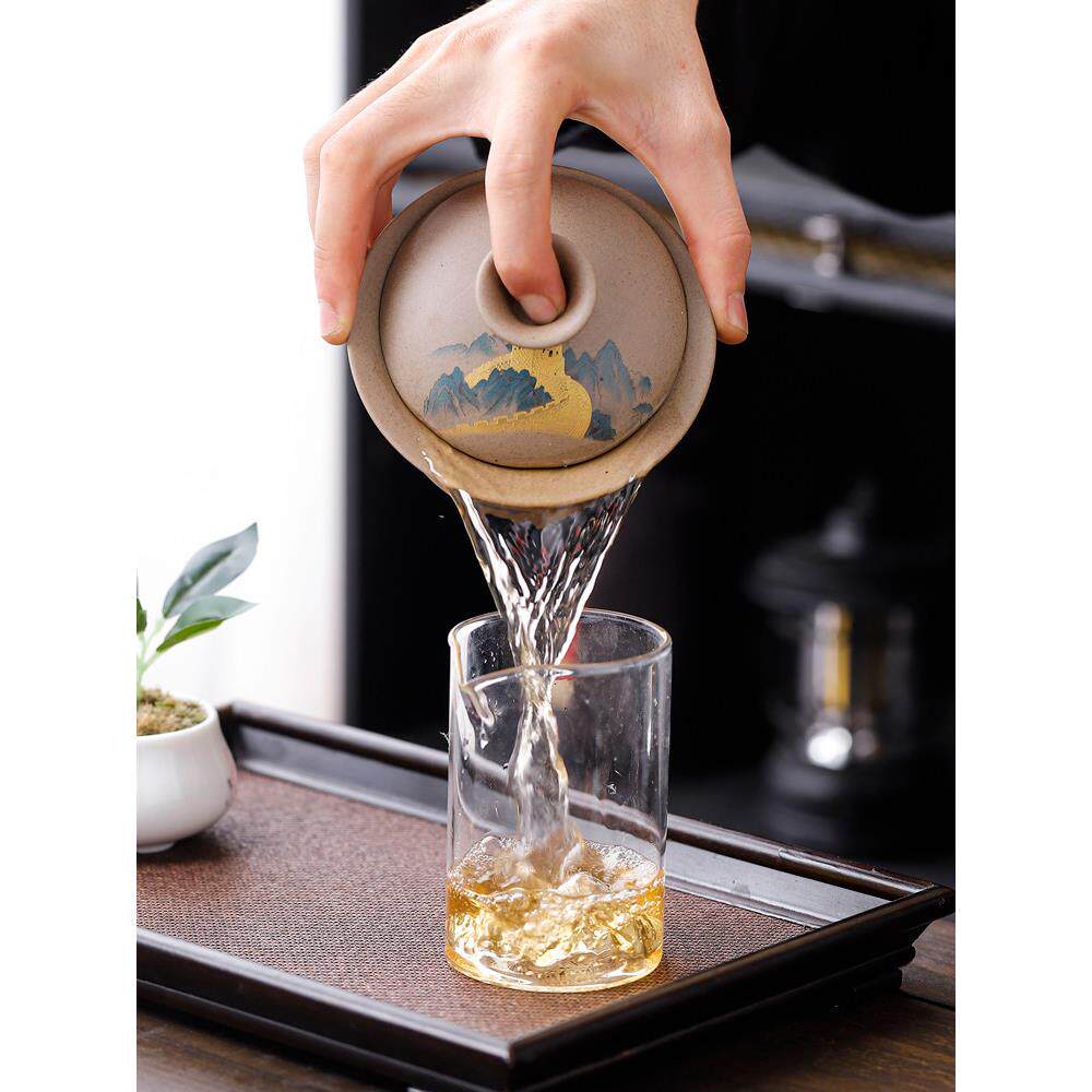 三才盖碗功夫茶具家用茶碗粗陶碗泡茶大号陶瓷盖碗套装带盖冲泡器