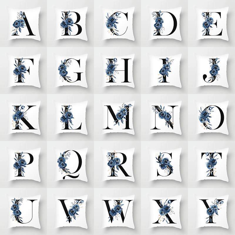北欧26英文字母图案蓝色家居沙发抱枕护腰拍照装饰床头大靠背