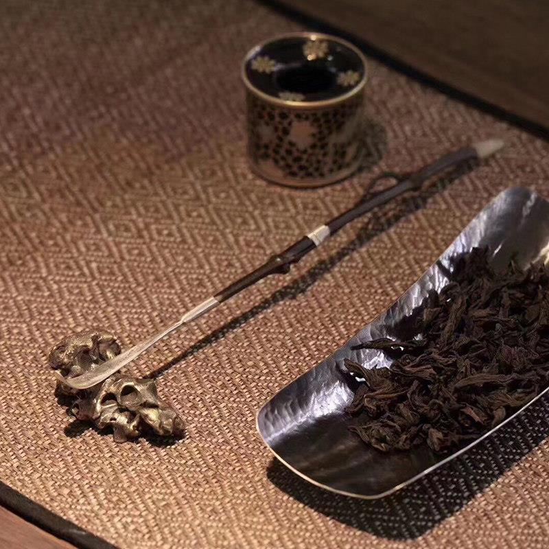 拾七先生纯银999茶拨搁置茶道零配纯手工紫竹茶拨茶勺复古六君子