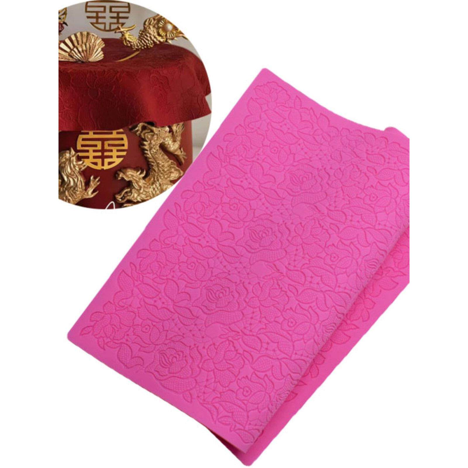 大号蕾丝玫瑰花边翻糖蛋糕硅胶模具 牡丹花DIY烘焙纹理垫蕾丝垫