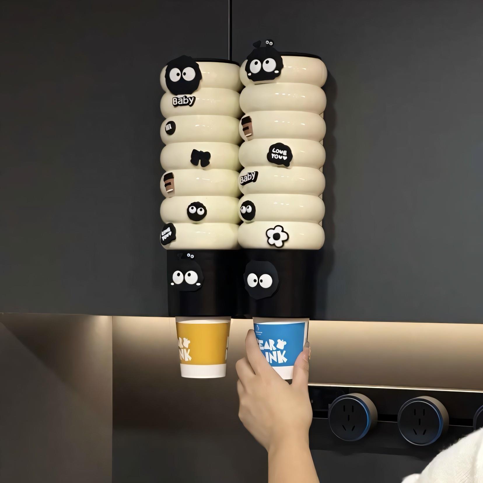 黑煤球一次性杯子取杯器壁挂式高颜值饮水机纸杯架子装水杯收纳盒