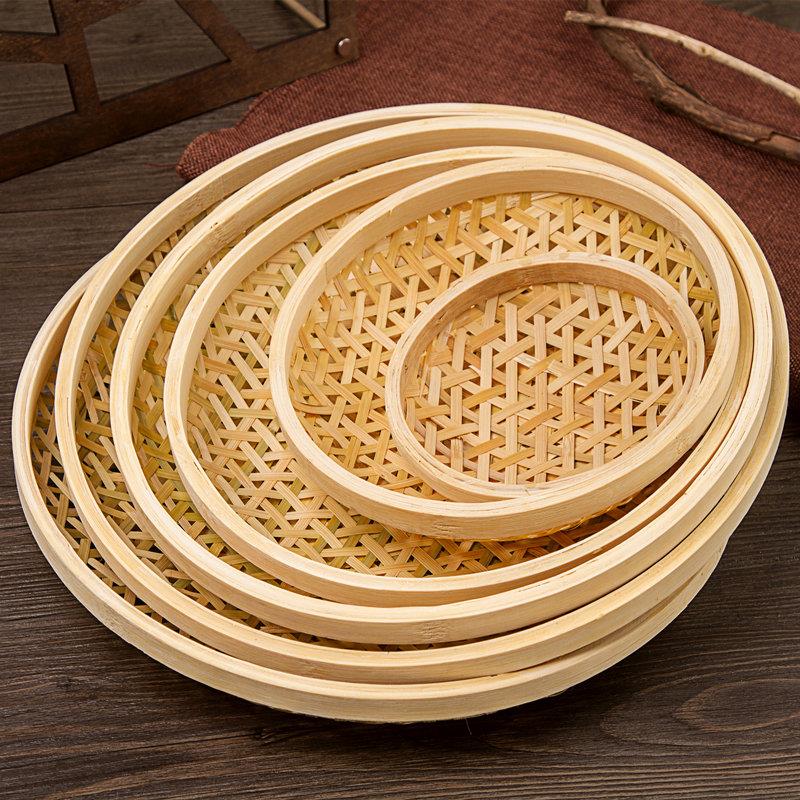 竹制品竹篮子簸箕手工圆形盘子晾晒托盘创意餐具竹筐农家用收纳筐