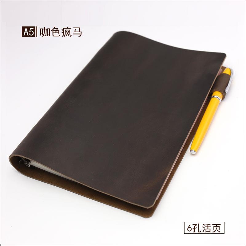A5牛皮活页本B5笔记本 A4真皮本子可拆卸6孔定制可印logo读书纸