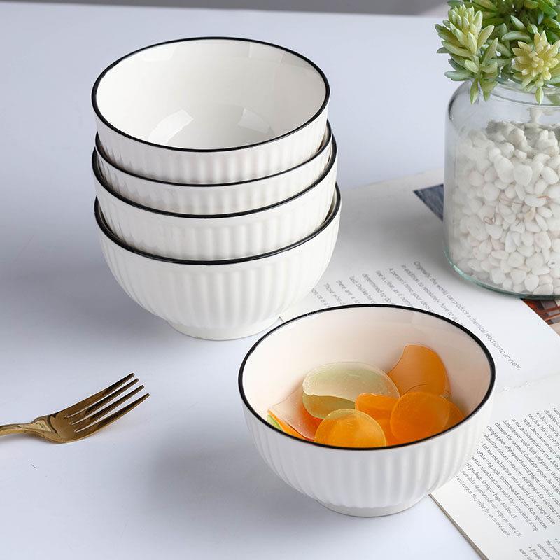 家用新款北欧米饭碗陶瓷创意竖纹小碗防烫喝汤吃饭碗餐具组合套装