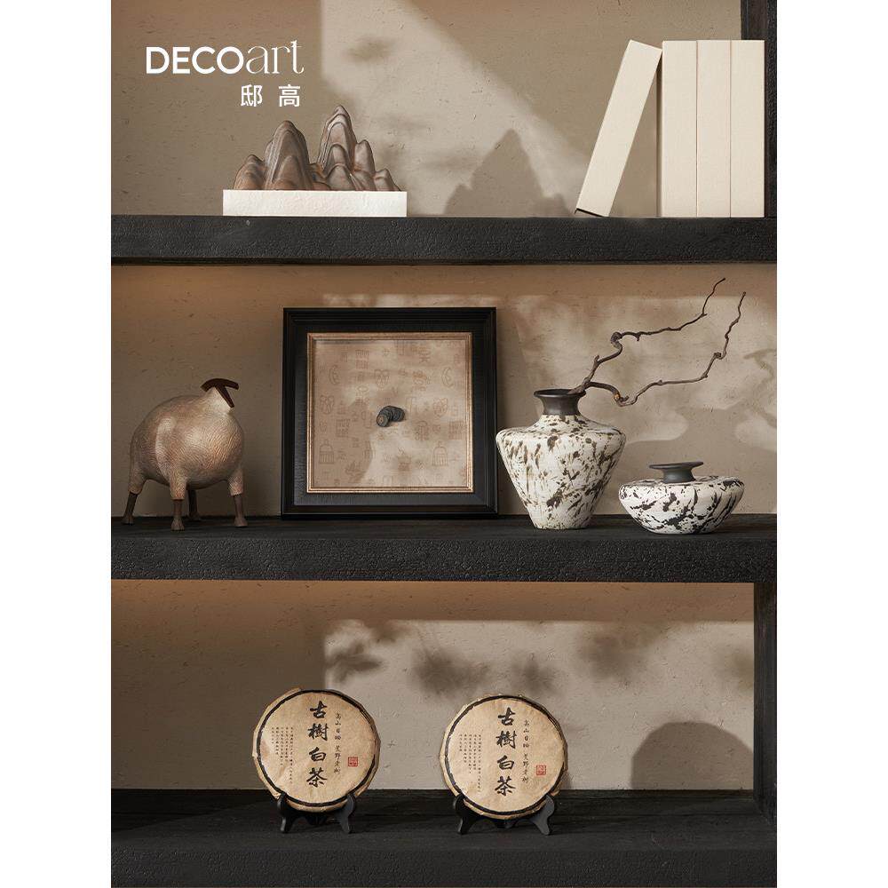 民宿茶空间侘寂风软装茶柜摆画黑白花瓶茶叶盒摆件家具店氛围布置