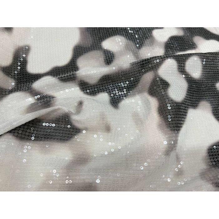 化纤面料 春夏重磅 白黑灰色扎染印花雪纺底白色亮片整版刺绣布料