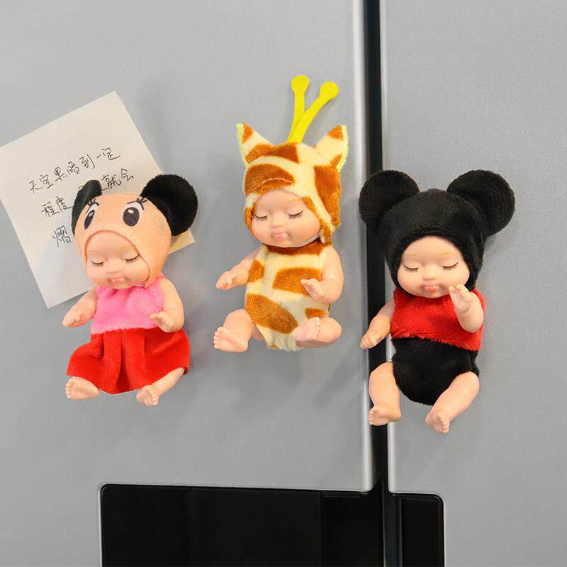 仿真可爱毛绒睡眠宝宝冰箱贴玩具玩偶立体娃娃卡通装饰磁性磁力贴