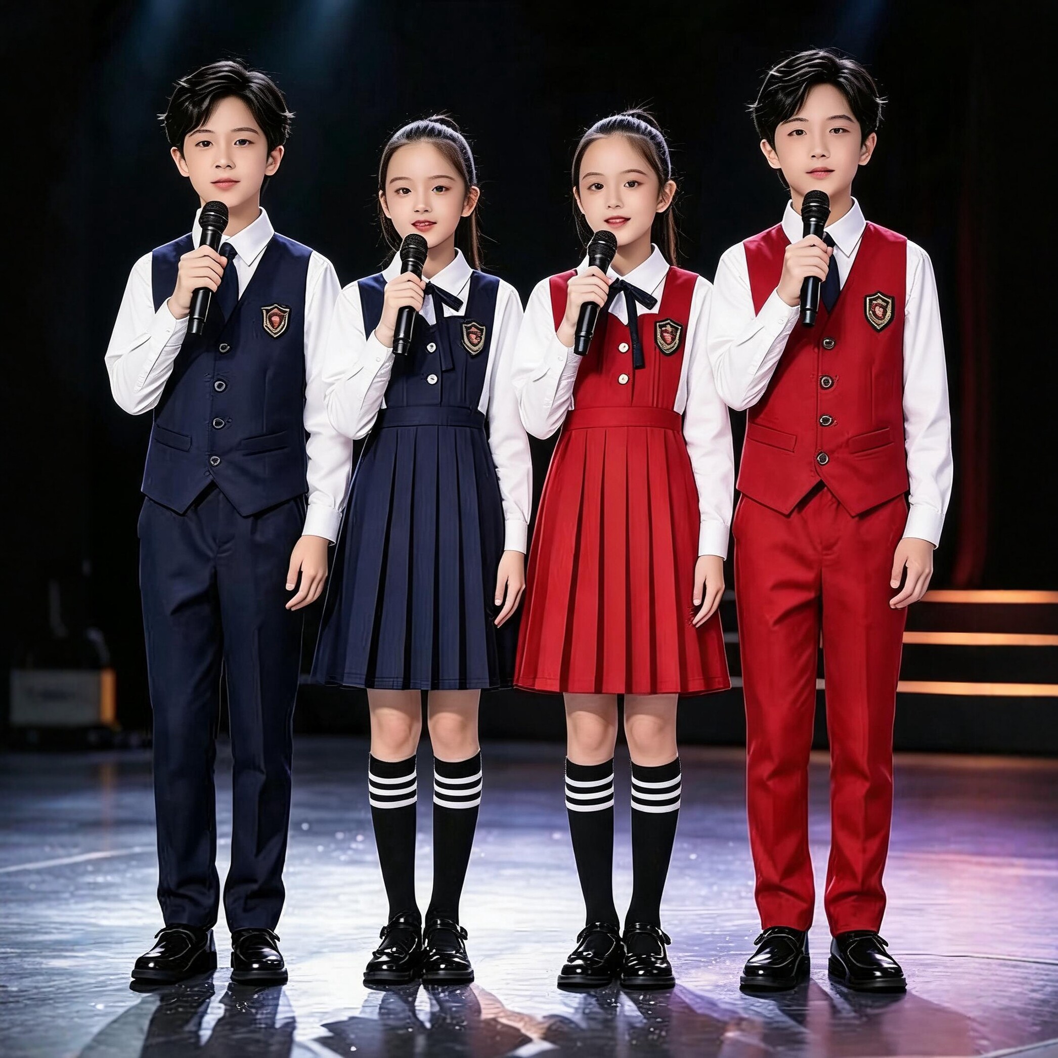 国庆儿童合唱朗诵演出服初中小学生演讲比赛主持礼服爱国红色主题图片