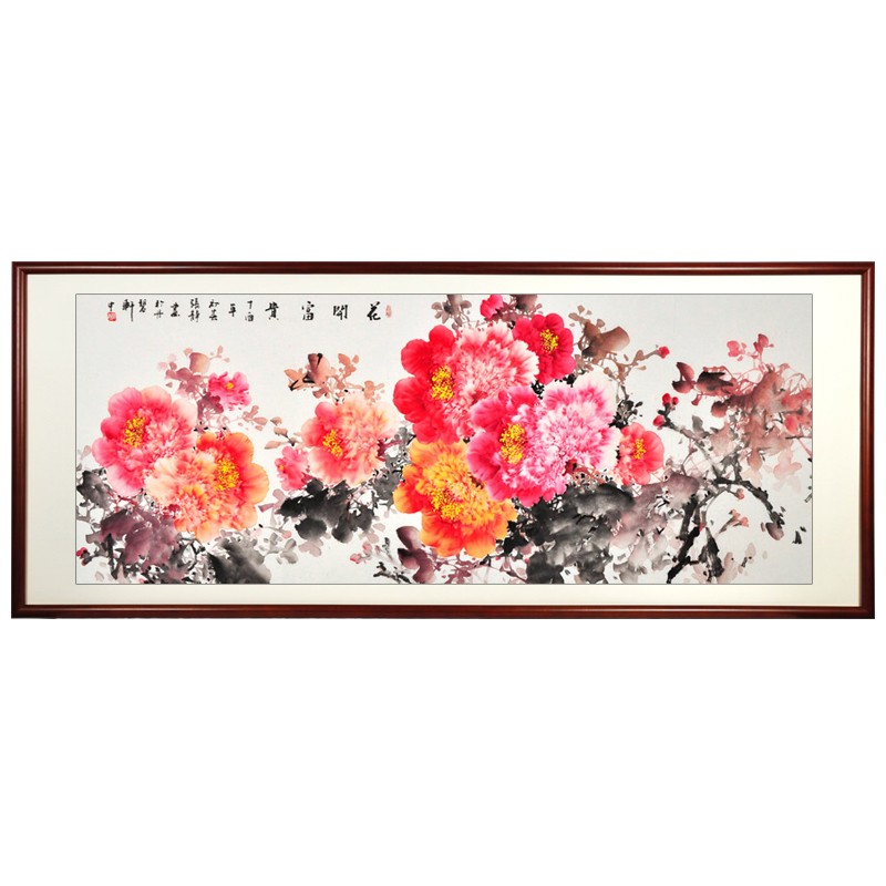 纯手绘国画牡丹画挂画中式装饰画客厅餐厅花开富贵图片