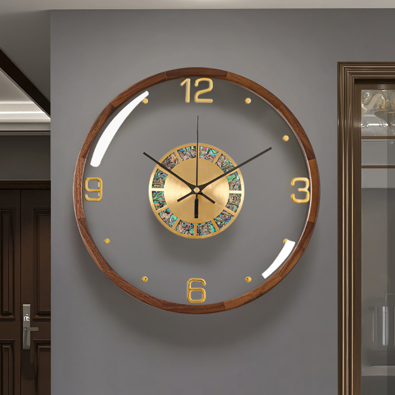 轻奢客厅挂钟家用创意时钟简约现代餐厅实木钟表挂墙2022年新款