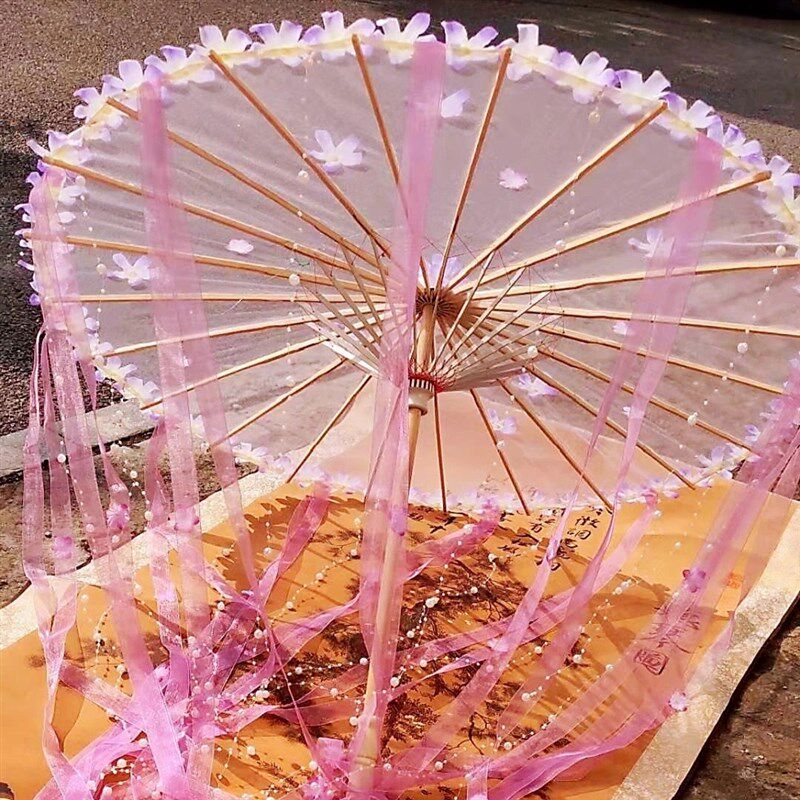 幕然居古风汉服飘花伞摄影道具超仙唯美珠链工艺伞伞纱伞