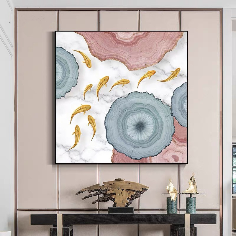 九鱼图画新中式玄关画床头挂画招财餐厅壁画