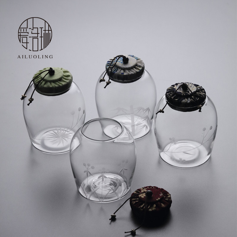 爱洛琳 日式玻璃茶叶罐布盖存茶罐 潮储物罐密封罐茶仓