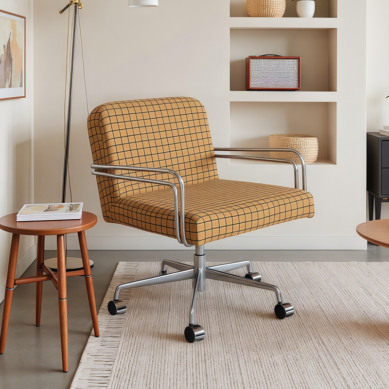 北欧单人沙发椅民宿客厅卧室创意格子家用休闲实用可升降旋转椅