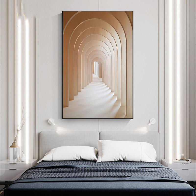 入户玄关画建筑延伸画走廊过道尽头挂画竖版现代简约象壁画