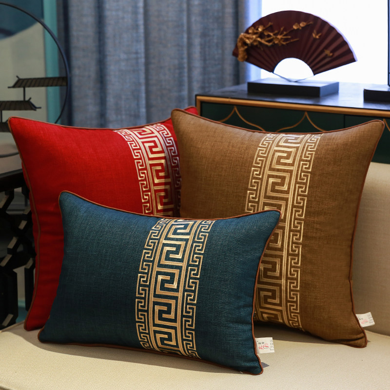 新中式抱枕红木沙发棉麻靠垫腰枕套古典中国风靠背定不含芯