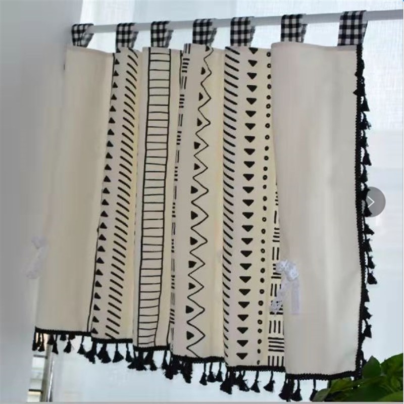 波西米亚风格棉麻半帘客厅卧室遮光挂帘厨房装饰免打孔定制窗帘