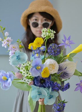 多巴胺蓝按仿真花花束花艺手捧花绢花插花家居品摆设