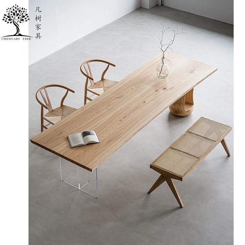 白蜡木双拼茶桌 民宿亚克力悬浮大板茶台 茶室原木风洽谈桌会客桌