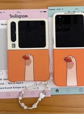 适用小米mix2手机壳PuraX华为Pocket折叠壳OPPOFindN3摩托罗拉razr60新款挂链三星Zflip7保护套5卡通白色天鹅