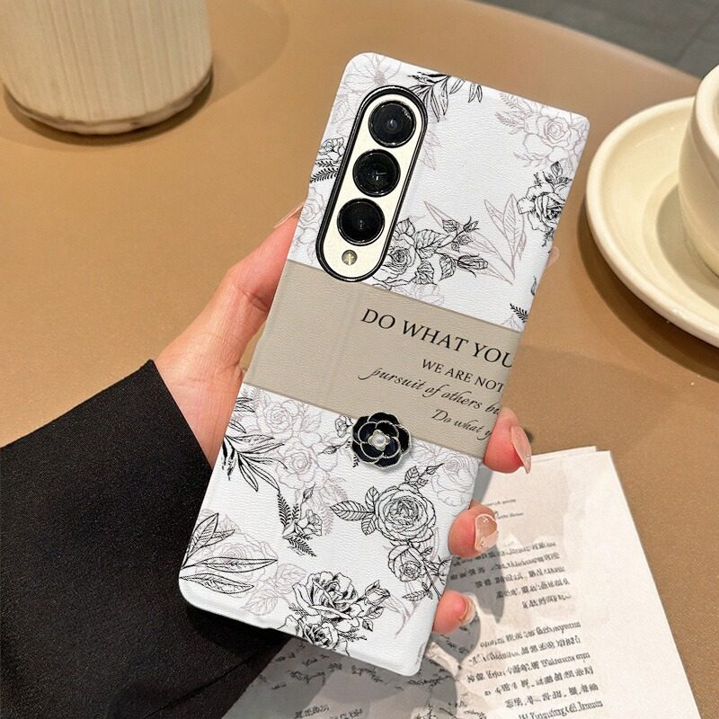 适用于三星zfold7手机壳新款折叠屏Galaxy Z Fold6小清新花朵线条防摔zfold4高级感翻盖皮套zfold3男女保护套